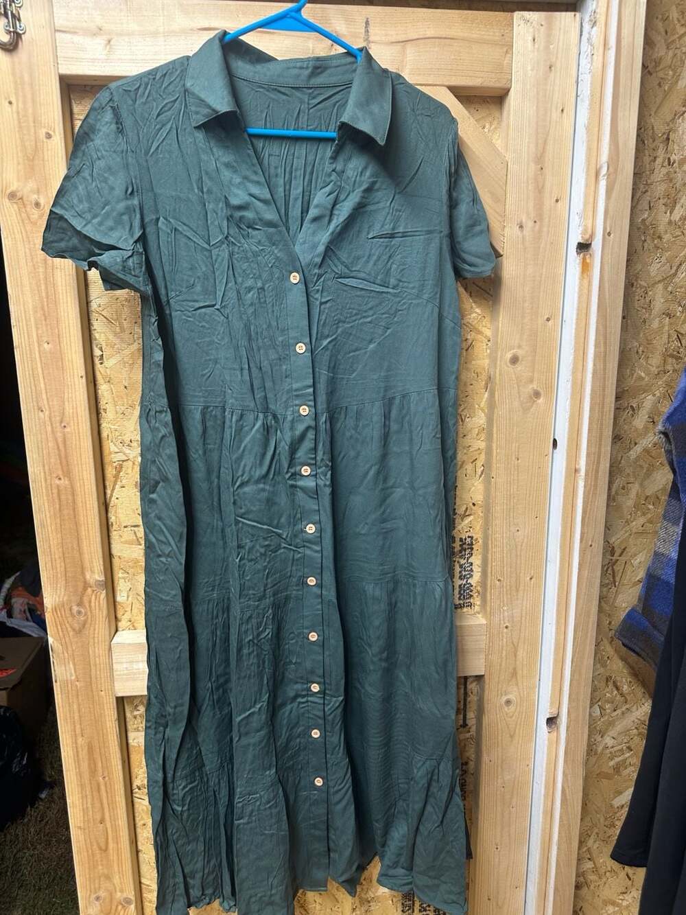 SHEIN Midi Shirtdress Size 8/10 Green Button Up Tiered Short Sleeve